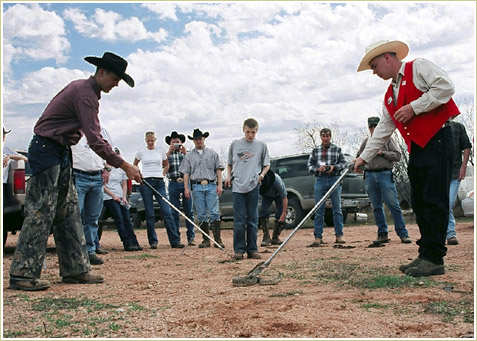 During a lunch break the handlers give a snake handling demonstration.