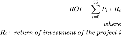 Mathematical equations representing decision variables in a linear programming model for budget planning. These variables are used to select projects based on the defined constraints and obje