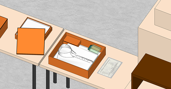 A luxury packaging setup, including a shirt placed in a branded box with an accompanying certificate of authenticity and other small items. This visual represents the kitting and repackaging 