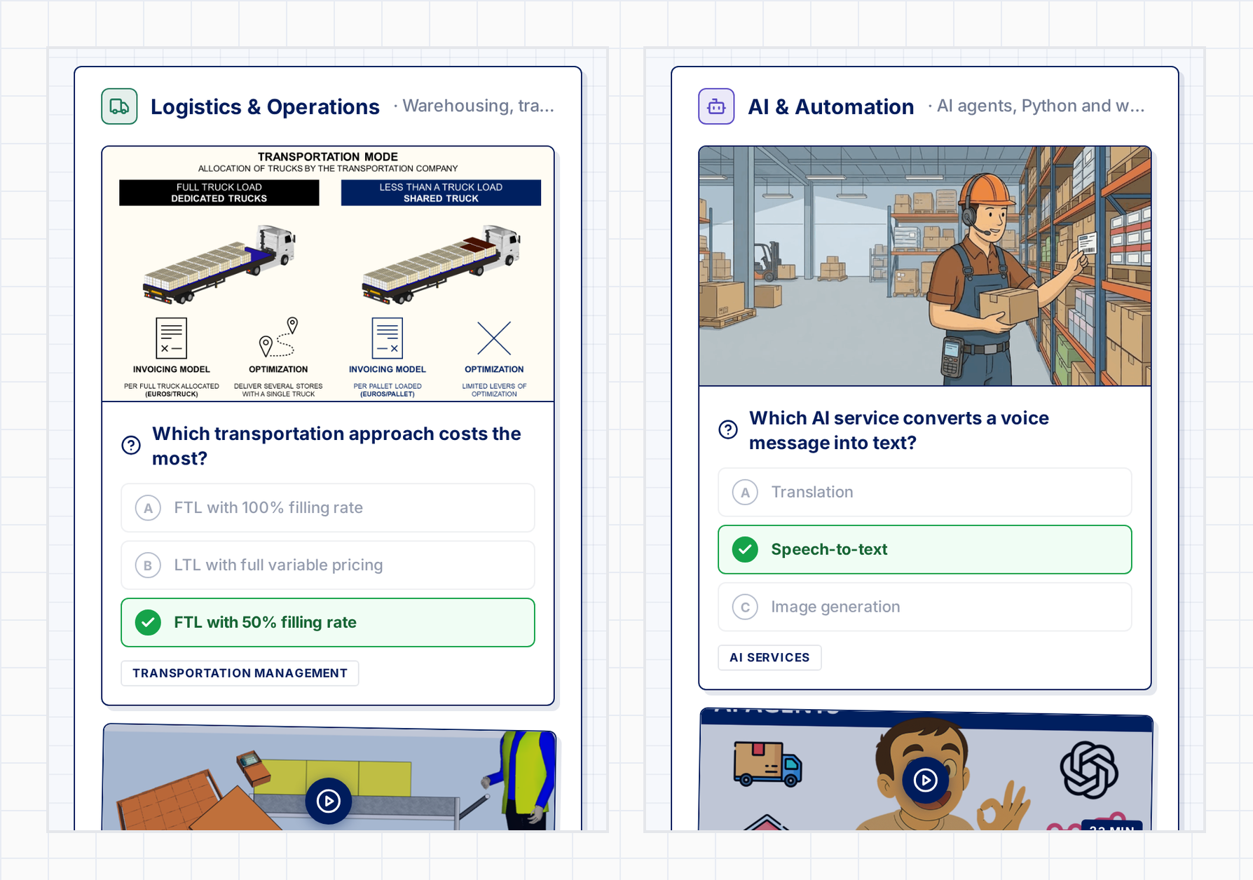 Two answered questions in the Supply Science App