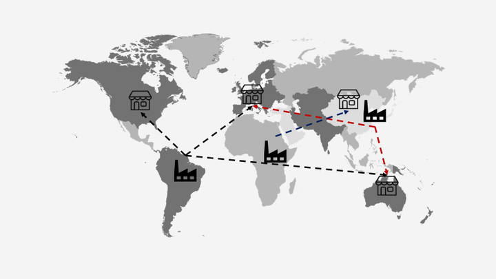 Supply Chain Network Optimization with Python: Find the optimal locations of your manufacturing facilities to meet the demand and reduce production costs. A world map highlights the locations