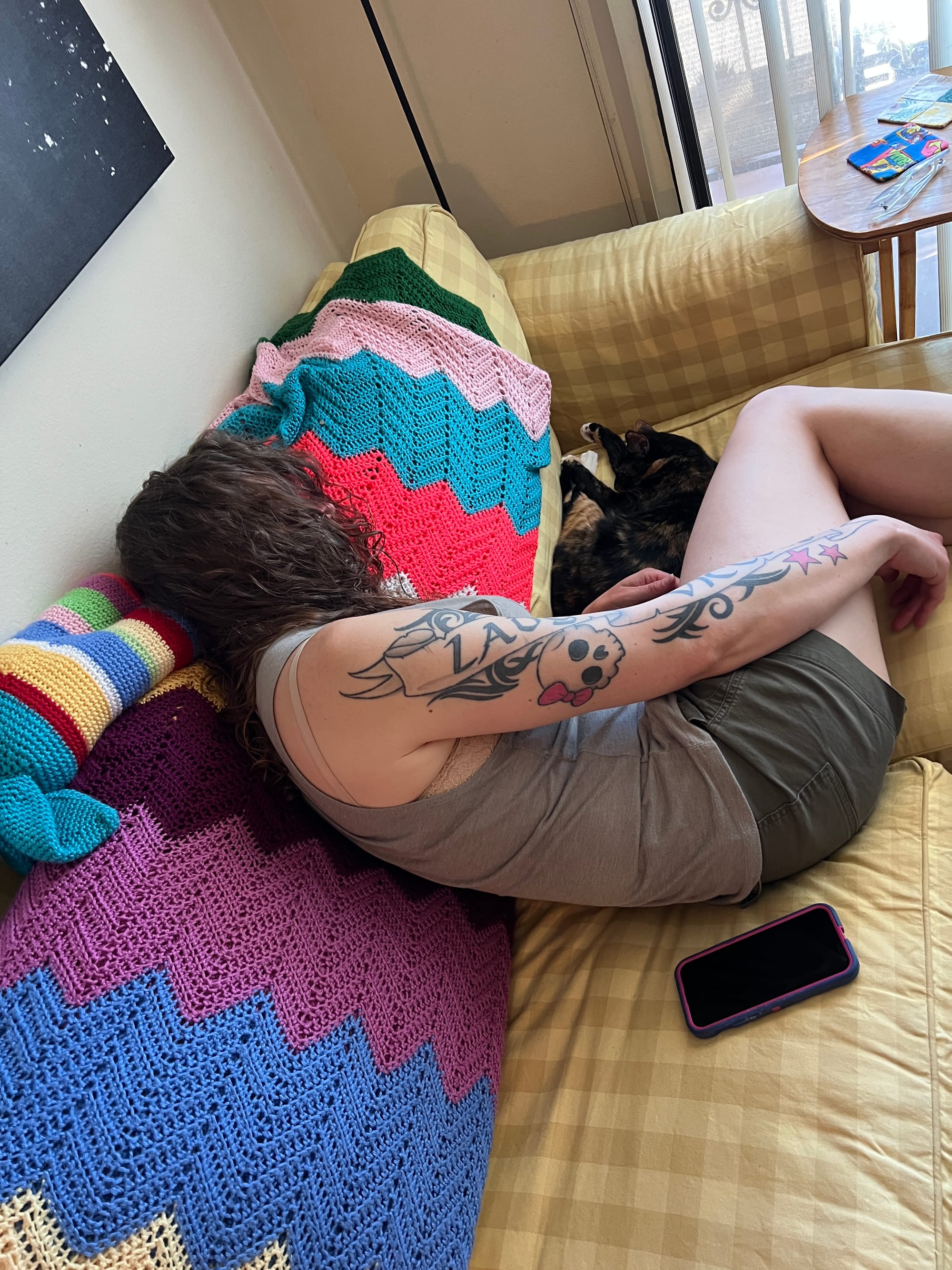 Tilly and Izzy sleeping on the couch together