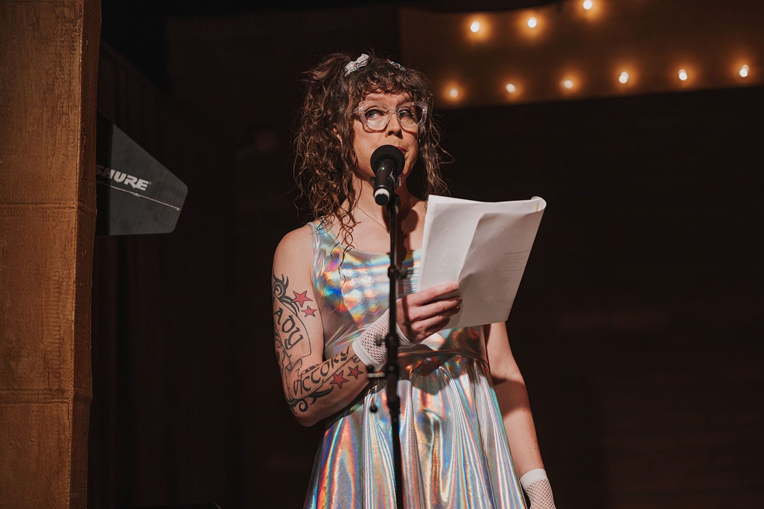 Tilly narrating and reading all the slug lines and action blocks in the script