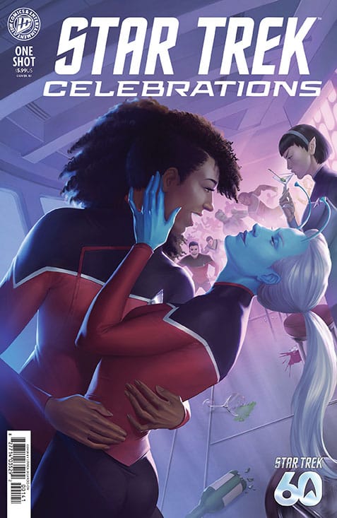 Art of Mariner and Jennifer the Andorian, from lower decks, dancing, by Linnea Jalando-on