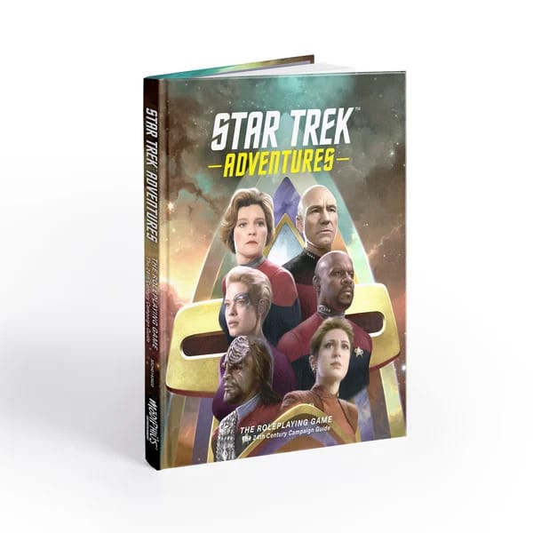 Star Trek Adventures 24th Century Campaign Guide cover, showing Janeway, Picard, Seven of Nine, Sisko, Worf, and Kira over a Star Trek delta.