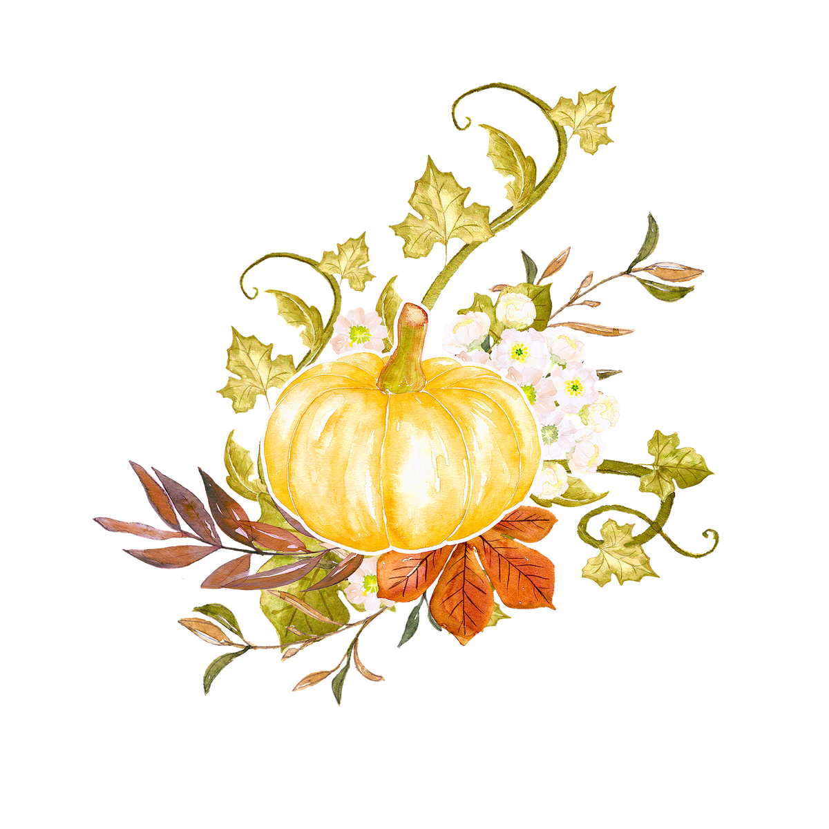Art of a pumpkin and fall leaves painted in soft fall colors, by BarbaraALane on pixabay.com.
