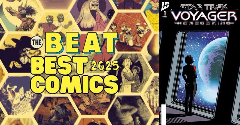The Beat Best Comics of 2025 next to a cover of Star Trek Voyager: Homecoming issue 1