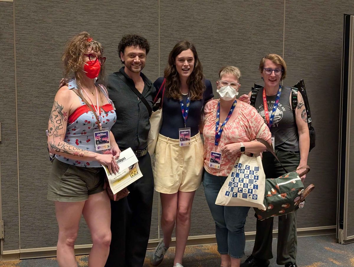 Tilly, Susan, Justin Lawrence Barnes, Griffin Kelly, and Jessie Earl after our sdcc panel