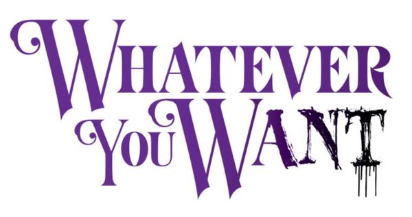 Whatever you Want logo in purple text on a white background, but the last few letters are decaying, fraying, turning black, and dripping