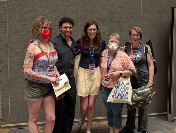 Tilly, Susan, Justin Lawrence Barnes, Griffin Kelly, and Jessie Earl after our sdcc panel