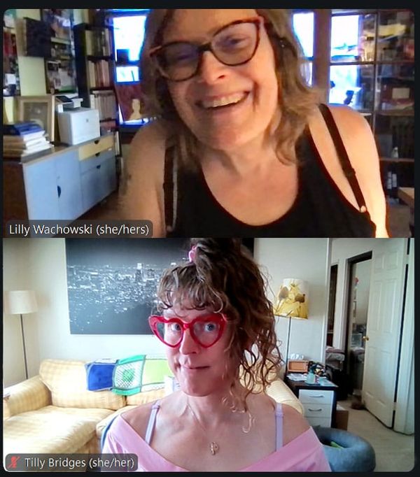 Tilly on a zoom call with Lilly Wachowski