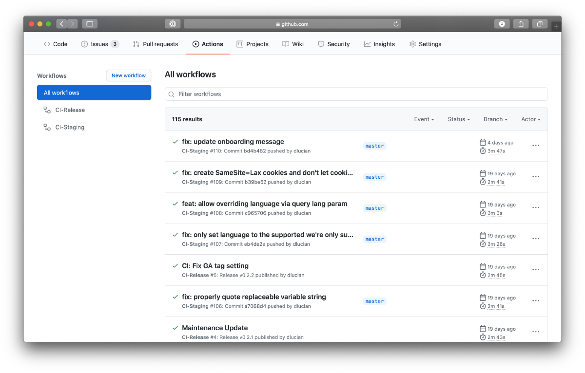 GitHub Actions Screenshot