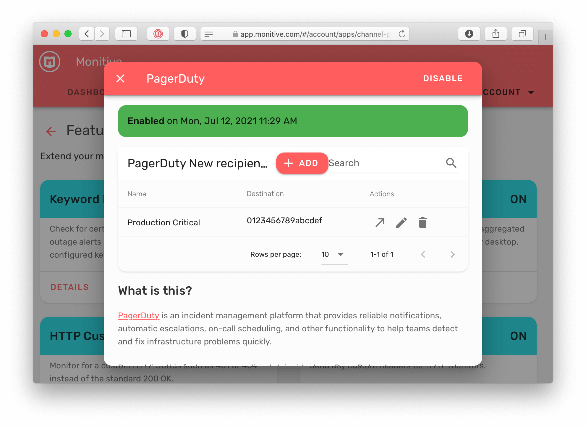 PagerDuty recipient alerts