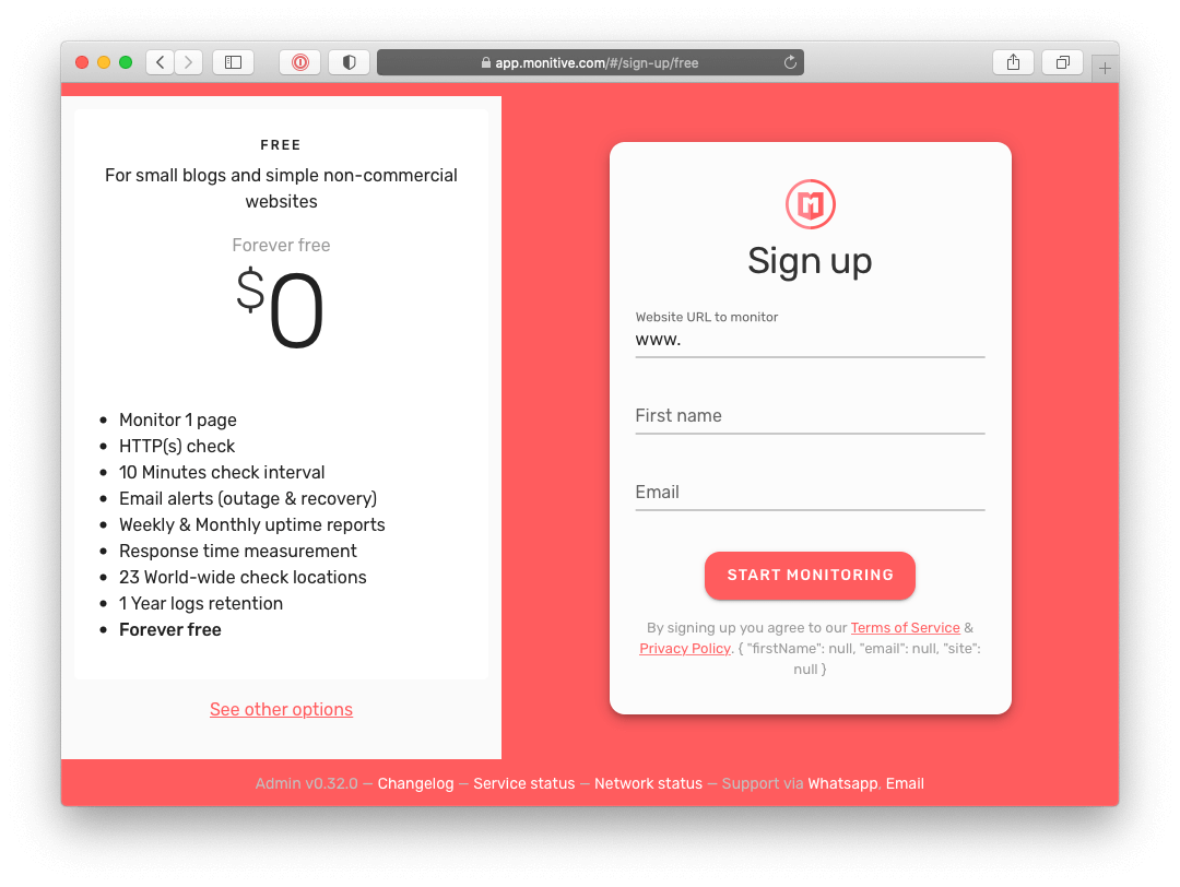 Website requirement for Free Signups