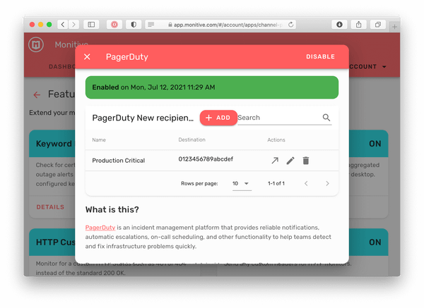 PagerDuty recipient alerts