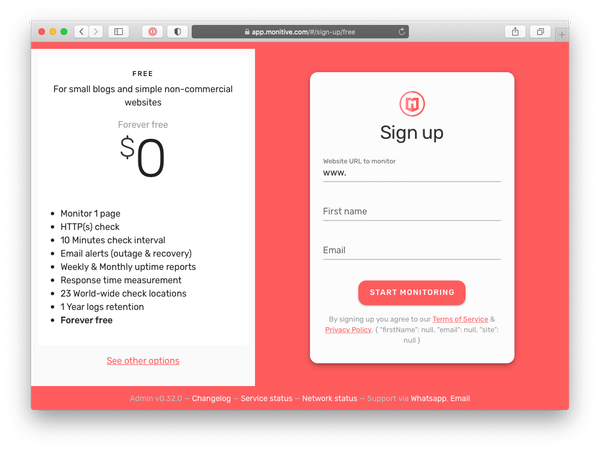 Website requirement for Free Signups