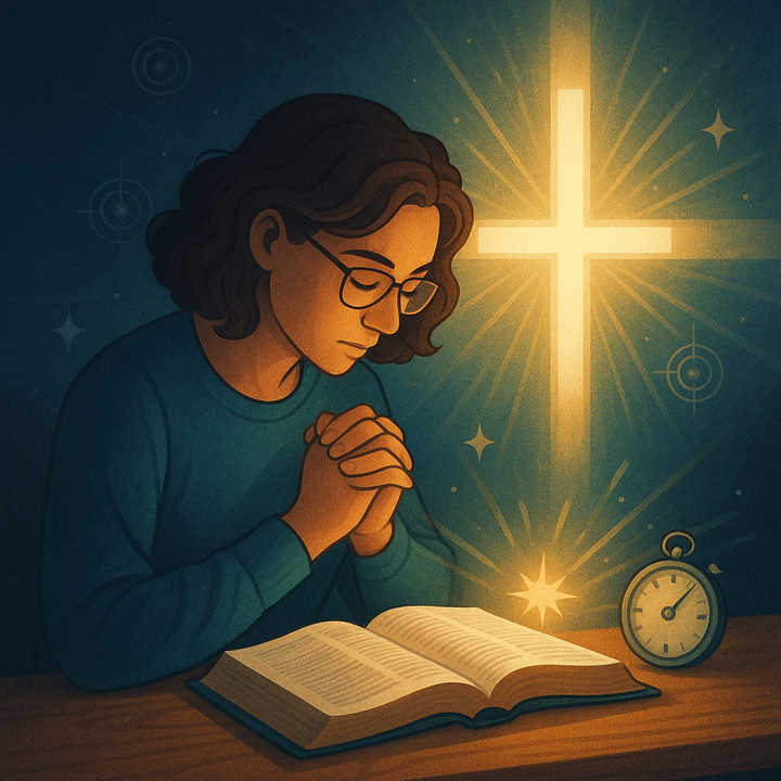 Illustration of a woman focused and engaged, representing deep concentration and hyperfocus, paired with faith-based imagery about fixing attention on what matters most.