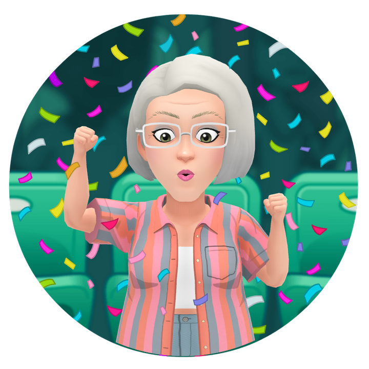 Avatar celebrating with confetti, representing excitement, momentum, and breakthrough success