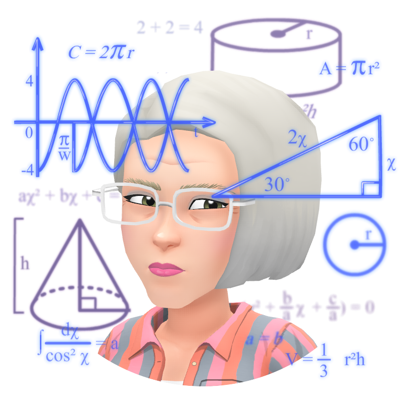 Avatar with glasses surrounded by math equations and diagrams, looking thoughtful and analytical