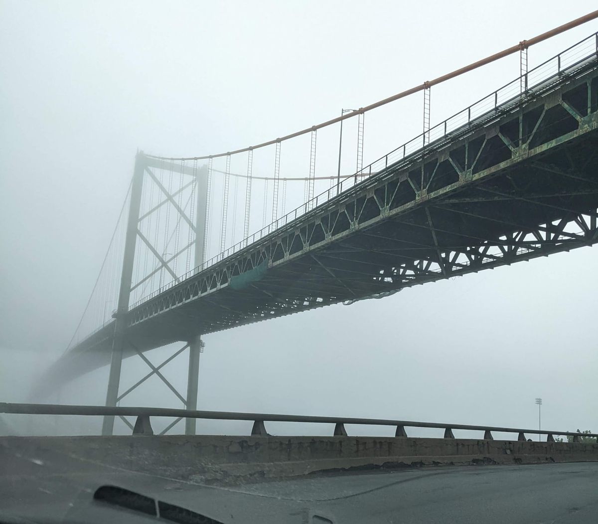 The MacKay Bridge in Halifax, Nova Scotia on the very foggy morning of my wedding day.
