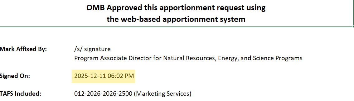 SF-132 header showing OMB approval signature and date