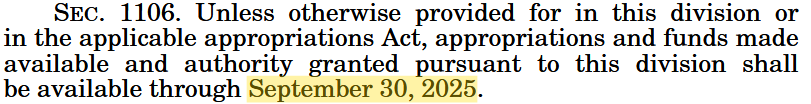 Sec. 1106 of P.L. 119-4, with the date September 30, 2025 highlighted.