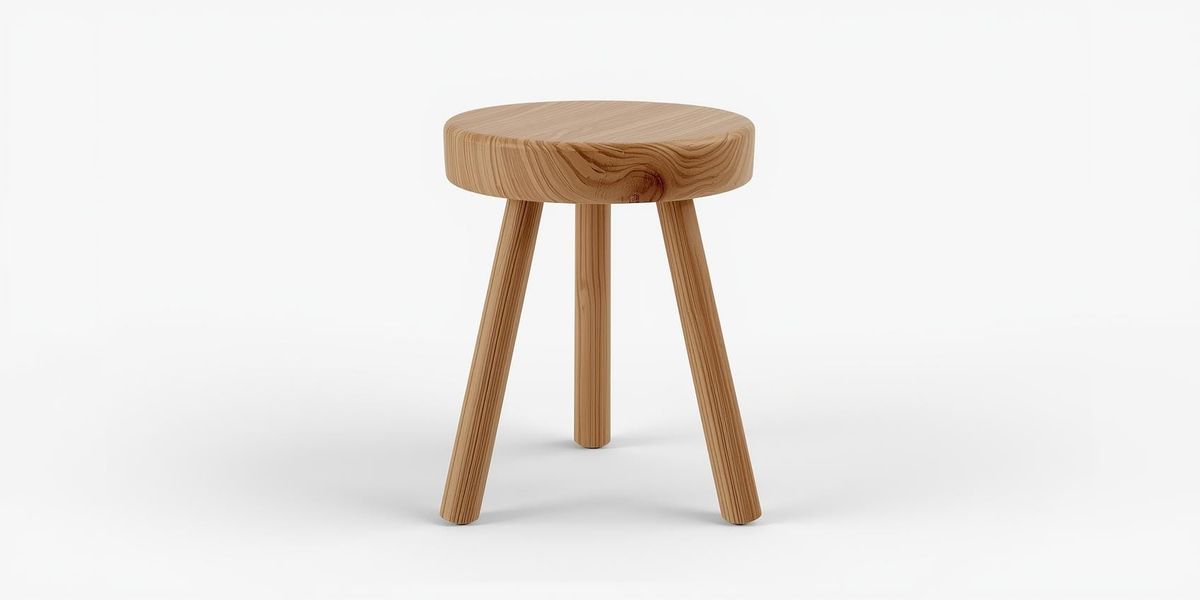 Image of a three-legged, wooden stool.