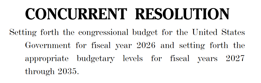Screenshot of the Senate Budget Resolution for FY 2026.