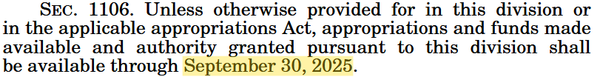 Sec. 1106 of P.L. 119-4, with the date September 30, 2025 highlighted.