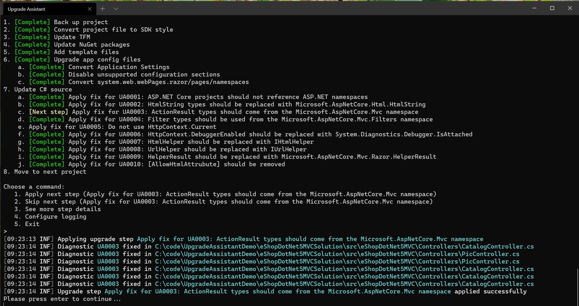 The .NET Upgrade Assistant updates the C# source