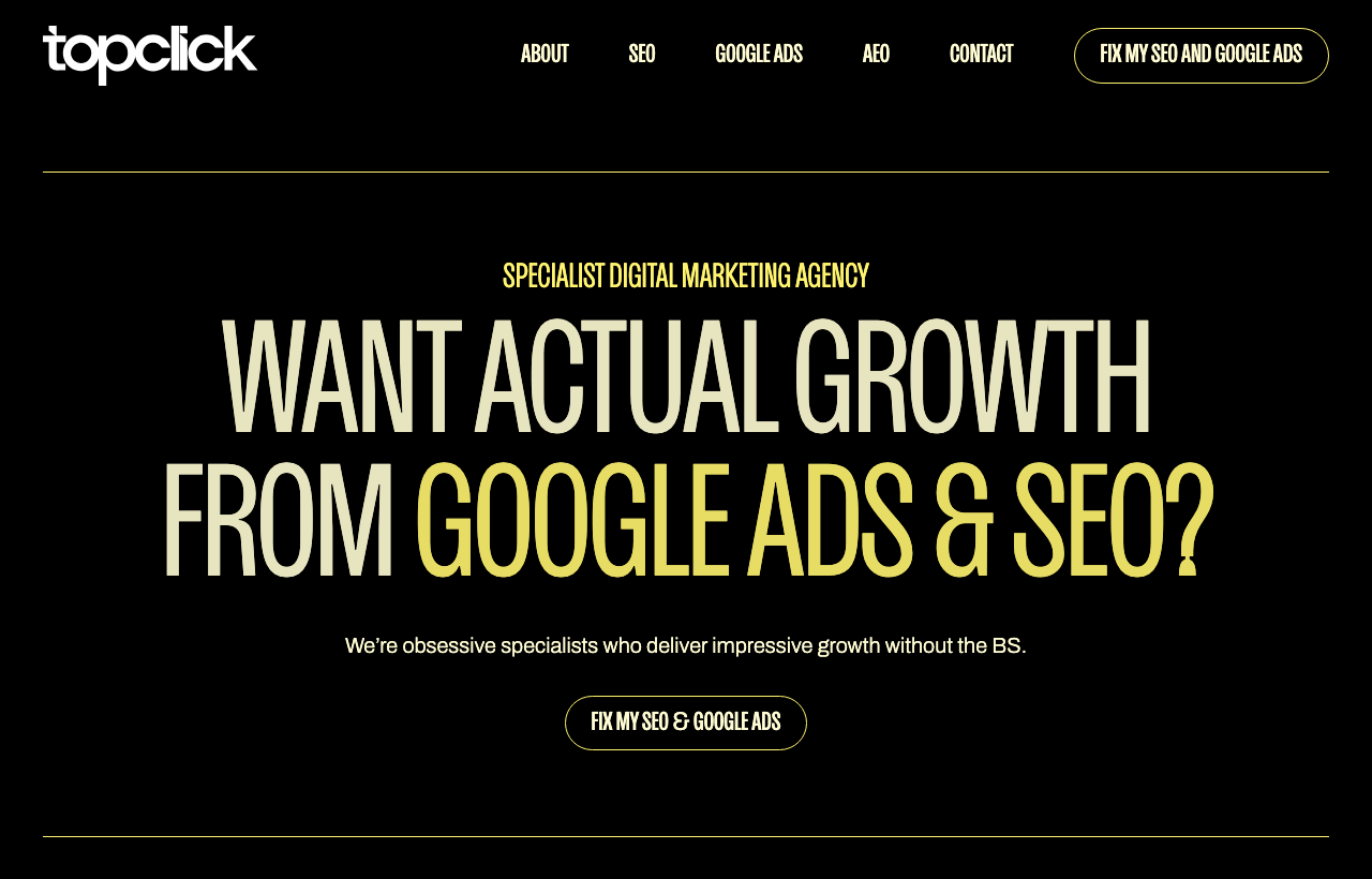 Top Click Media homepage