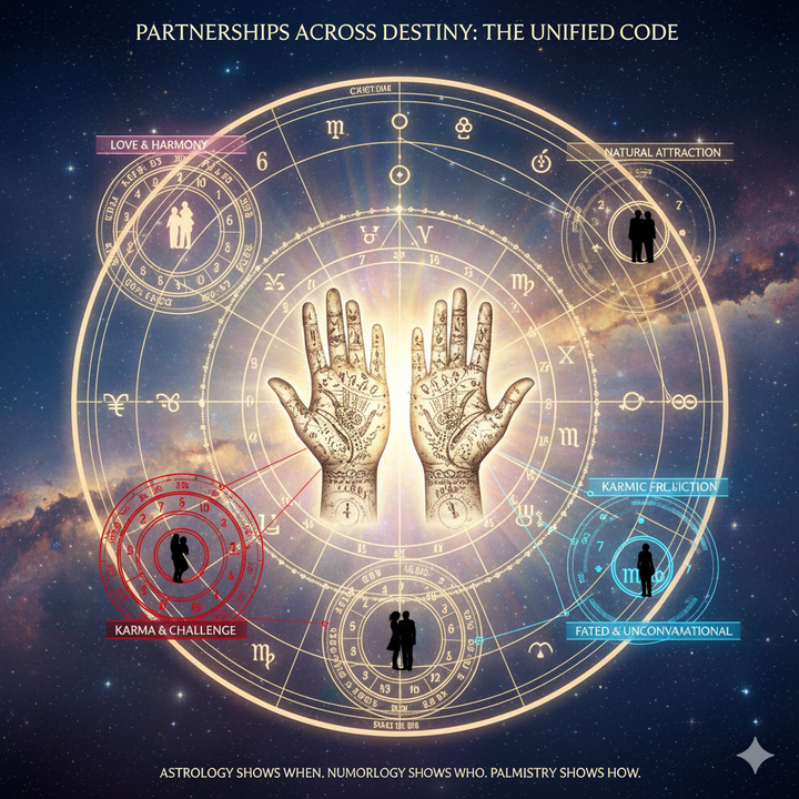 🌌 Partnerships Across Destiny: When Astrology, Numerology & Palmistry Agree