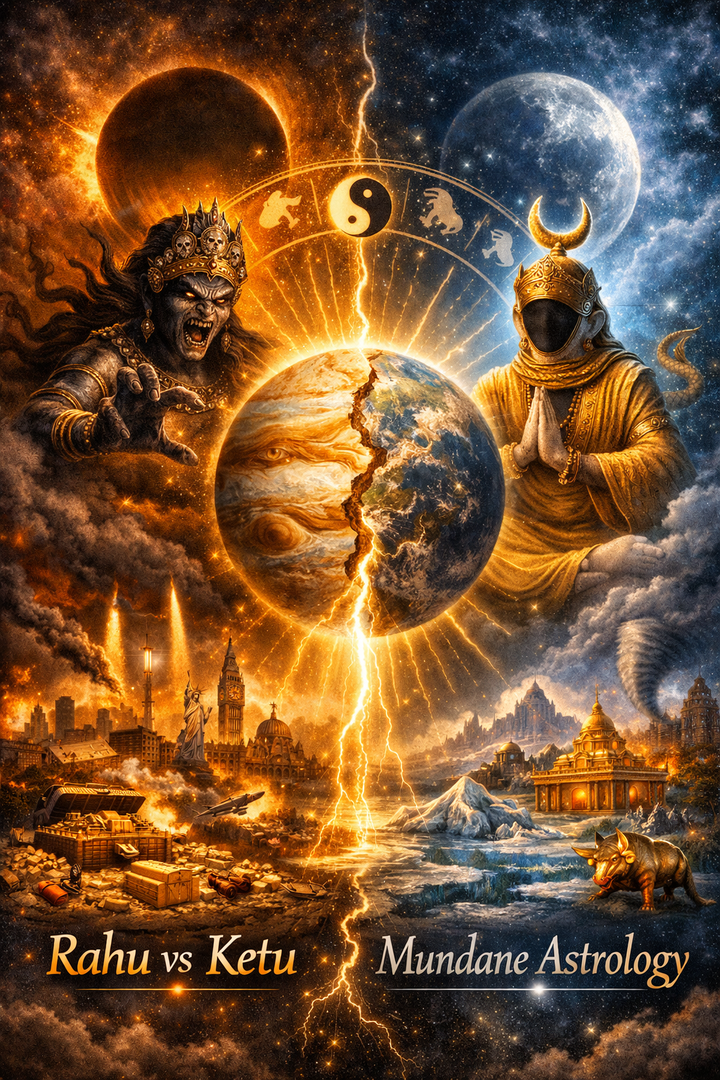 Rahu vs Ketu — The Diametric Pair and Mundane Astrology
