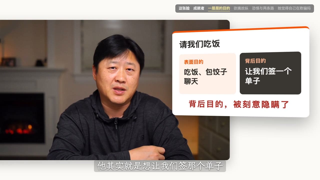 表面目的:吃饭;背后目的:签单