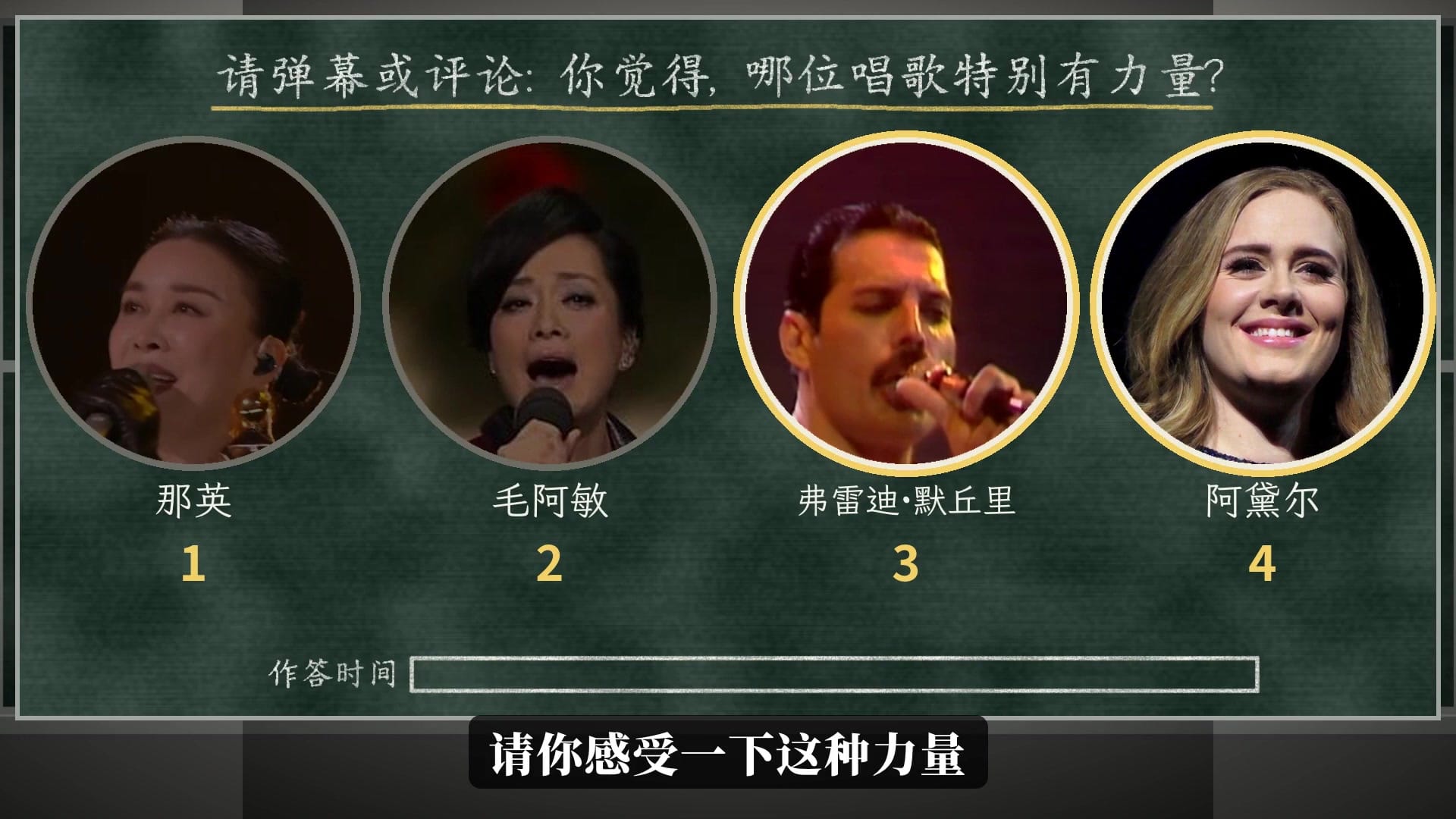 你觉得哪位唱歌特别有力量？那英、毛阿敏、弗雷迪·默丘里、阿黛尔