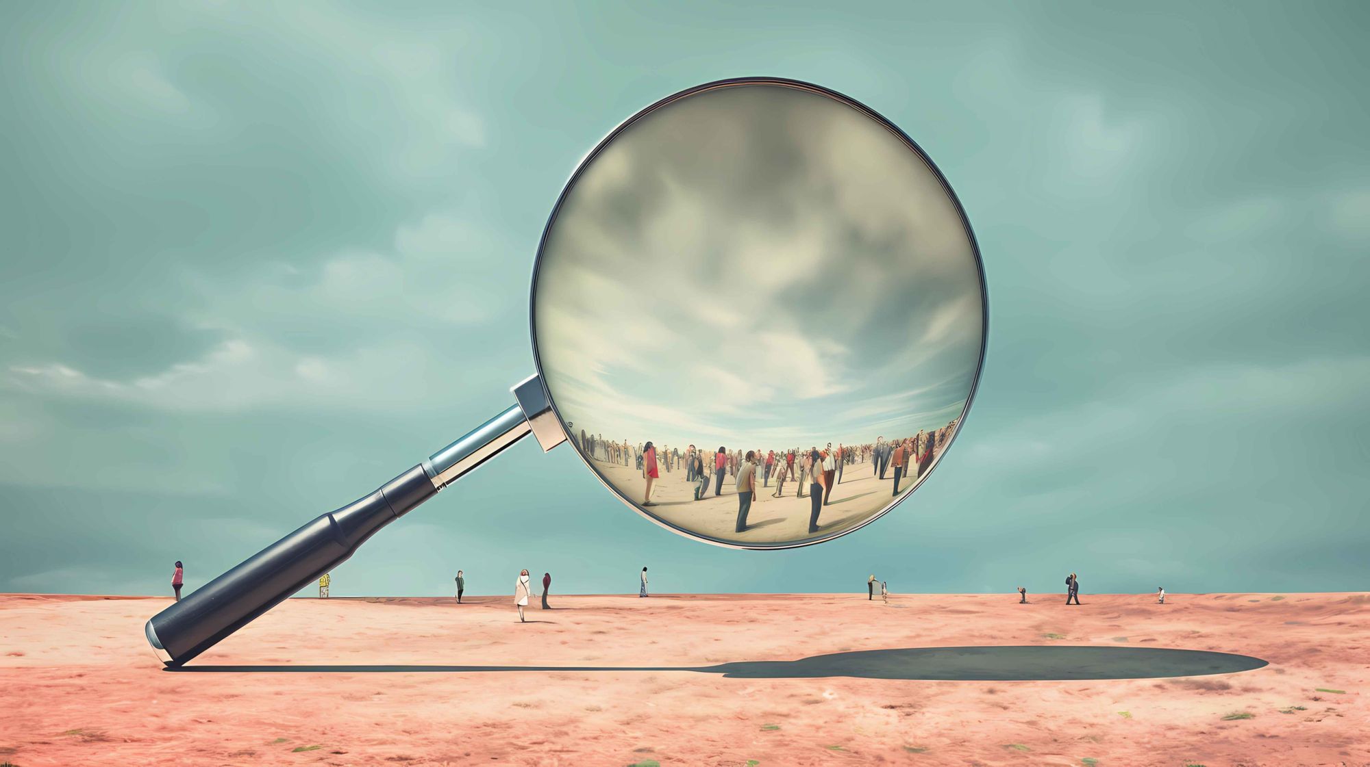 A magnifying glass finding people in the dessert. What is a UX staffing agency?