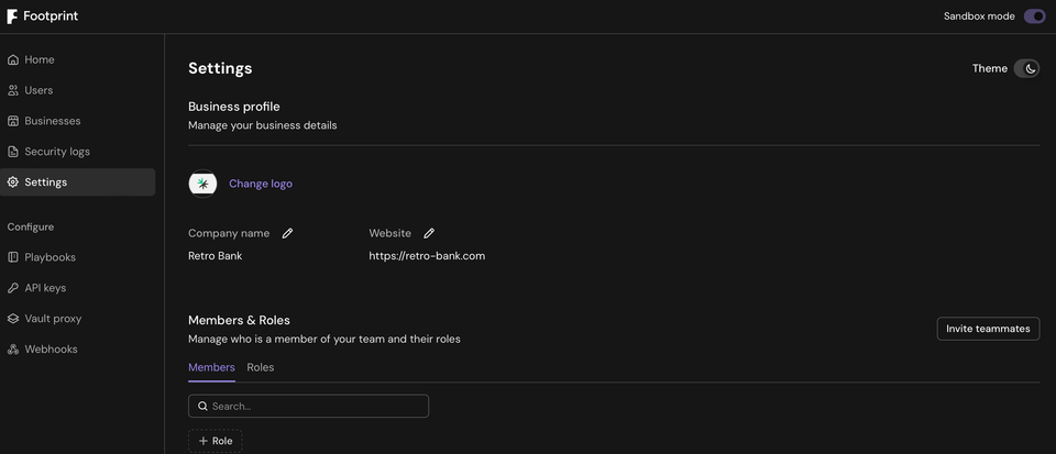 Dashboard in Dark mode