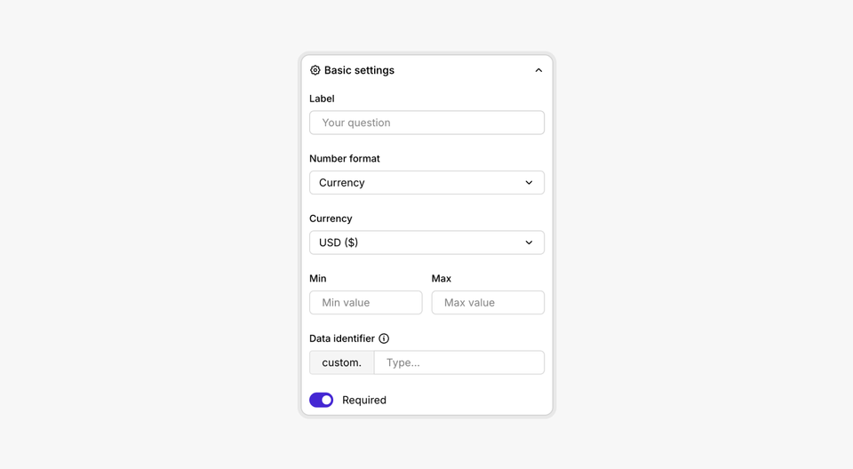 Currency question type in custom forms