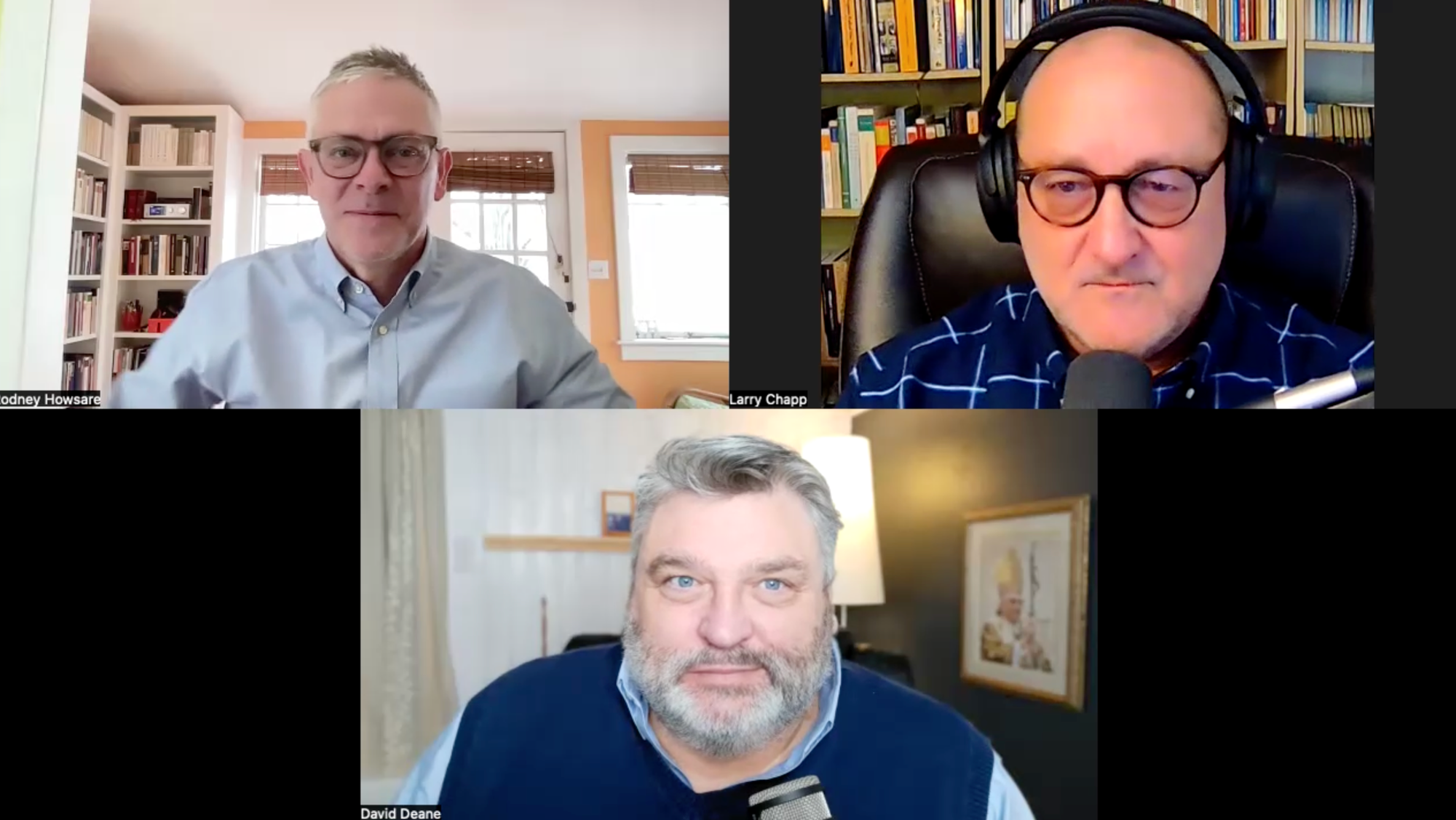 David Deane, Rodney Howsare and Larry Chapp discuss the development of doctrine as well as modern politics