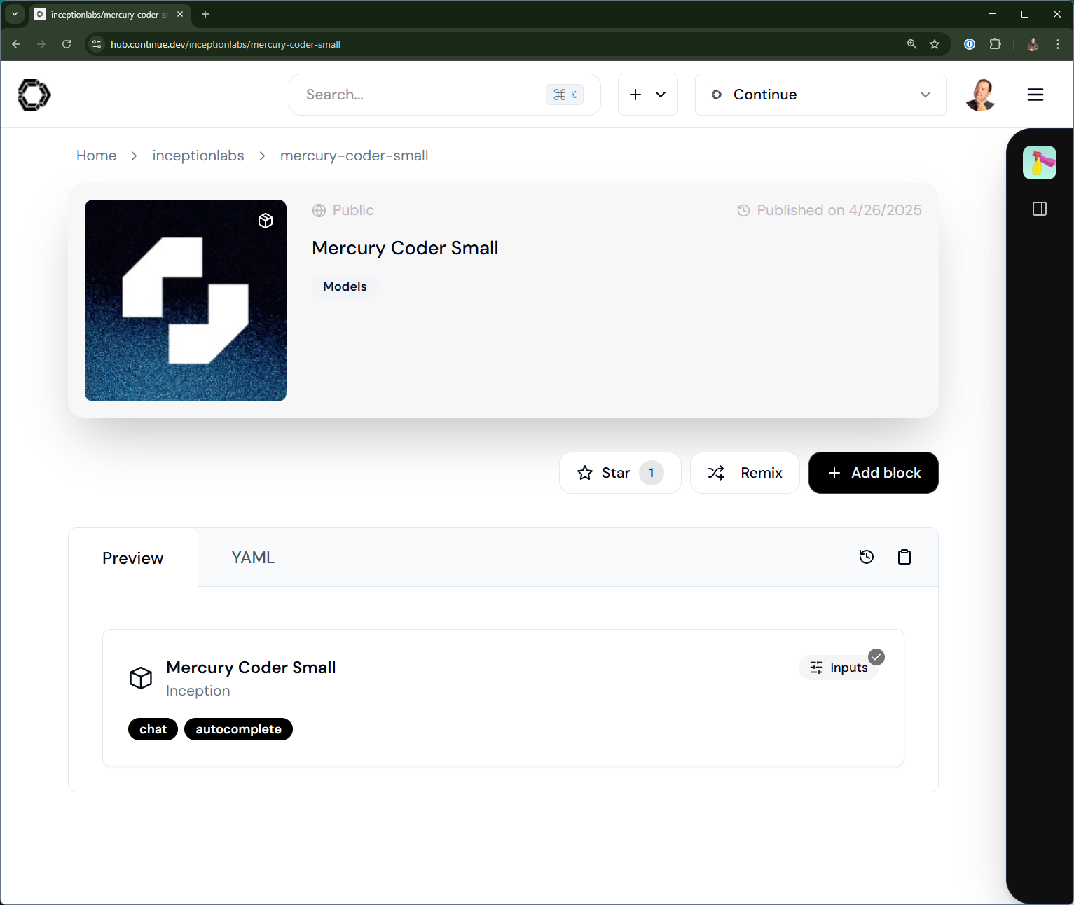 Mercury in Continue Hub