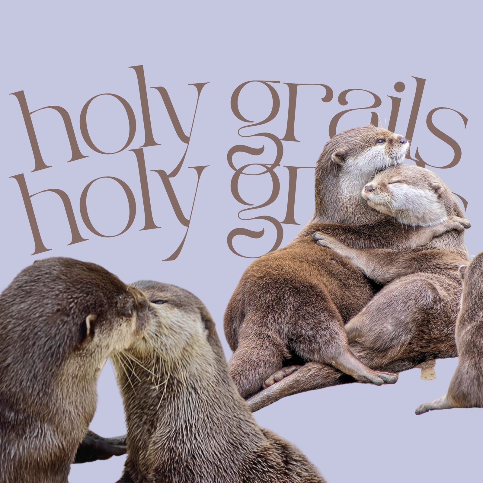 otters kissing and hugging on a purple background