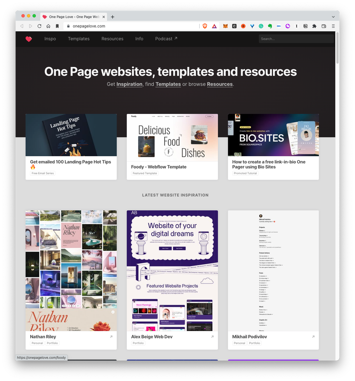 OnePageLove: One Page websites, templates and resources.