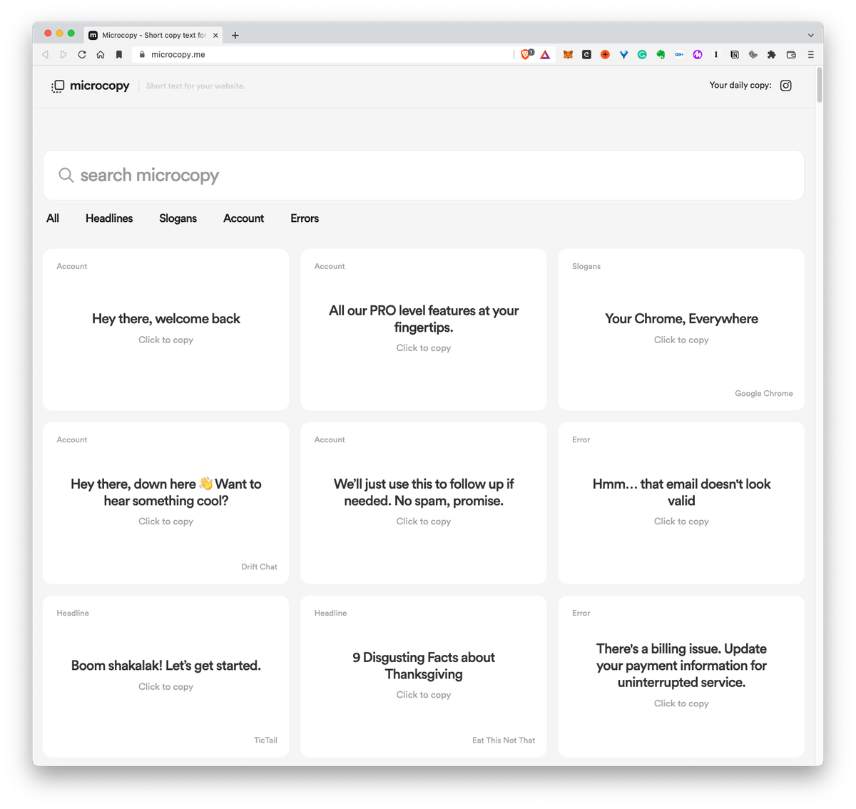 Microcopy: Short text for your website.