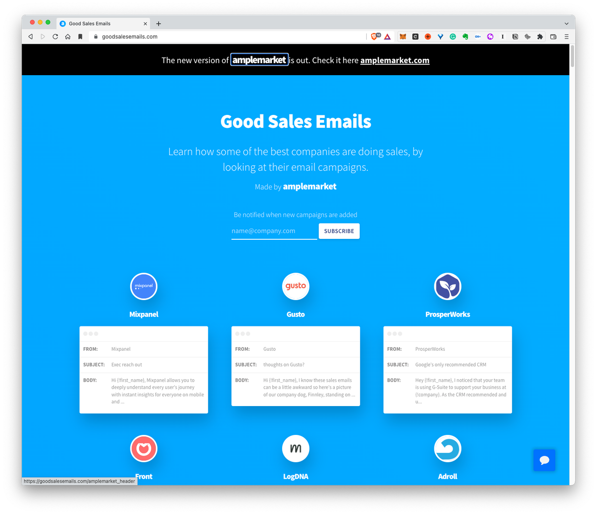 Good Sales Emails: Learn how some of the best companies are doing sales, by looking at their email campaigns.