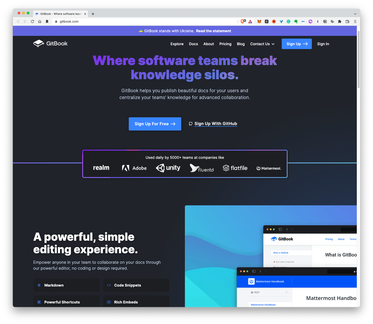 GitBook helps you publish beautiful docs for your users and centralize your teams' knowledge for advanced collaboration.