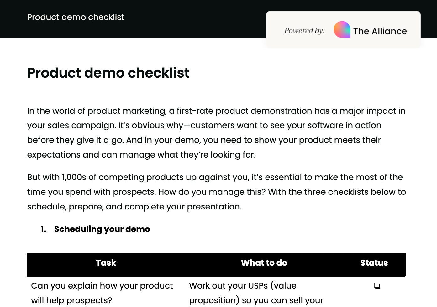 product demo checklist template
