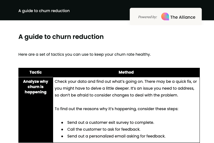 Churn reduction template