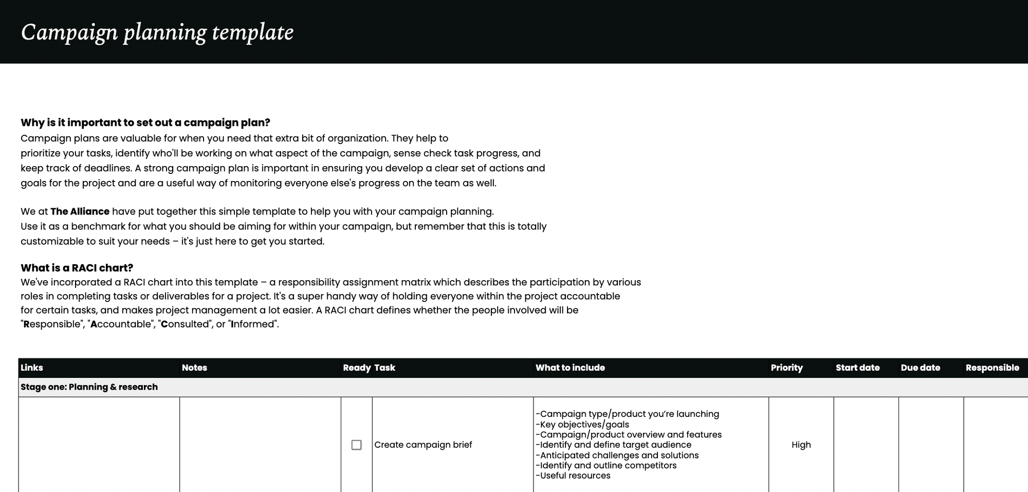 Campaign planning template