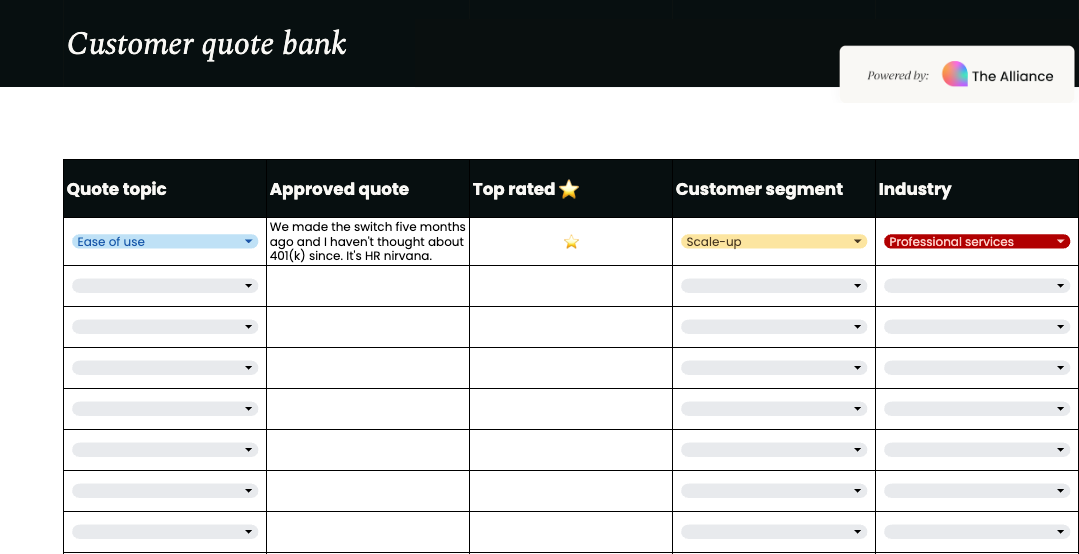 Customer quote bank template