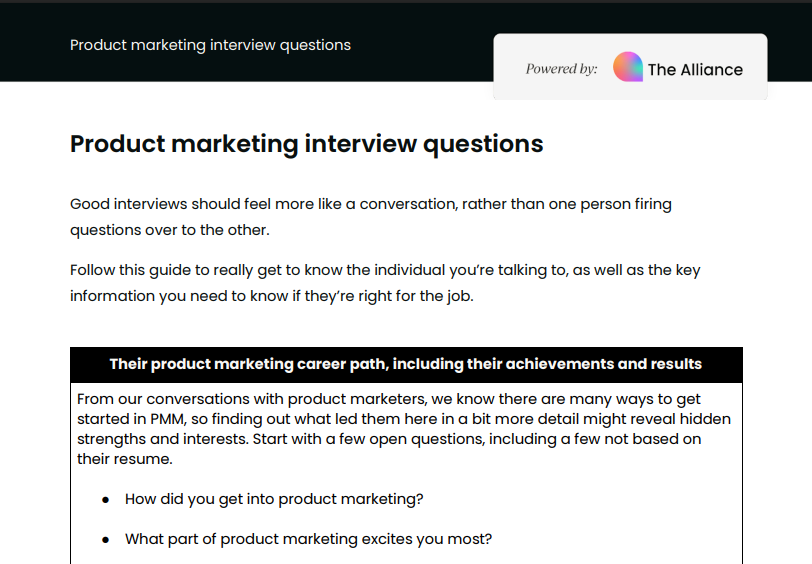 Product marketing interview questions template